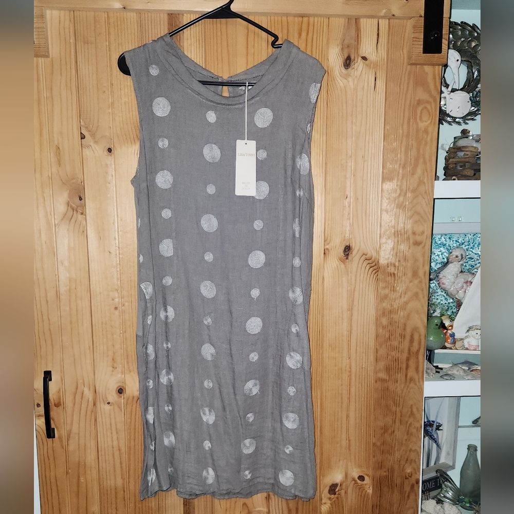 Lina Tomei Linen Dress Gray Size Large